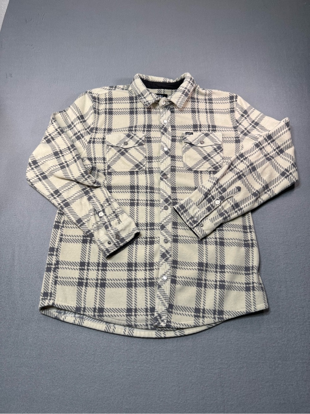 ONeill Mens Shirt Beige Black Plaid 100 Percent Polyester Button Front L